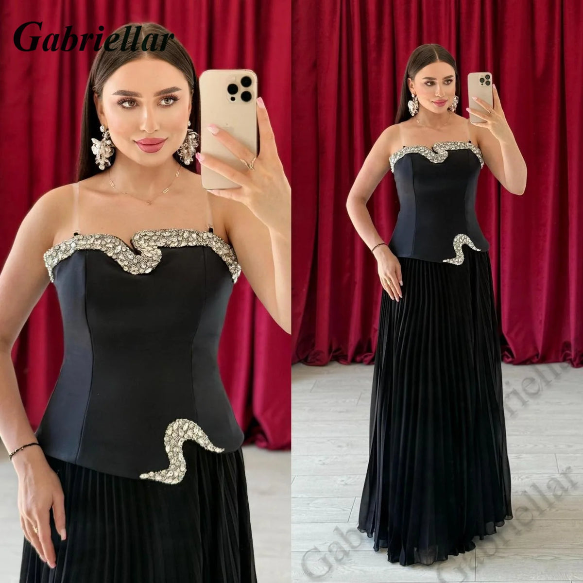 Gabriellar Stylish Rhinestones Eveining Dresses Dubai Sleeveless A-line Chiffon Pleats Elegant Party Dresses Customized