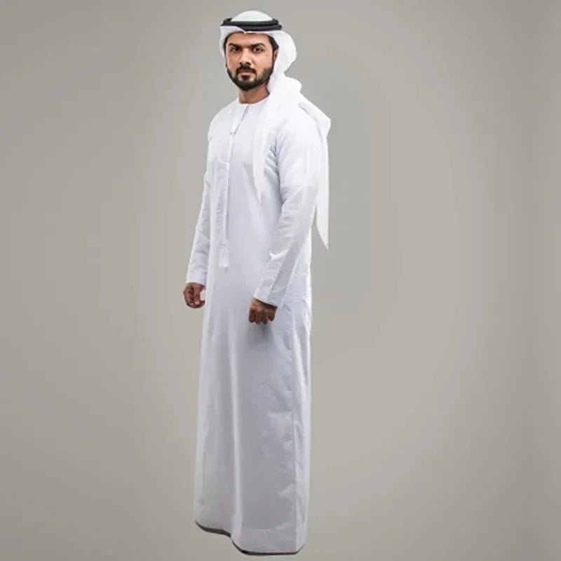 Exclusive Men's White Islamic Kaftan Jubba Thobe in Short Sleeve O-neck Style for Middle Eastern Looks