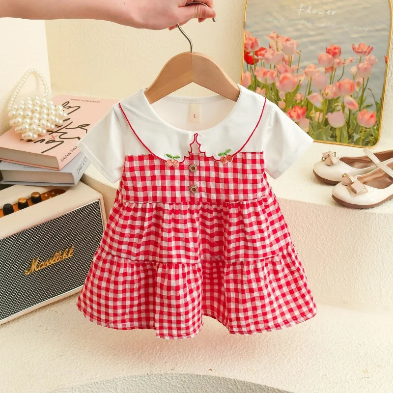 Baby Dresses Summer Plaid Short Sleeve Girls Dresses Cute Casual Baby Girl Clothes