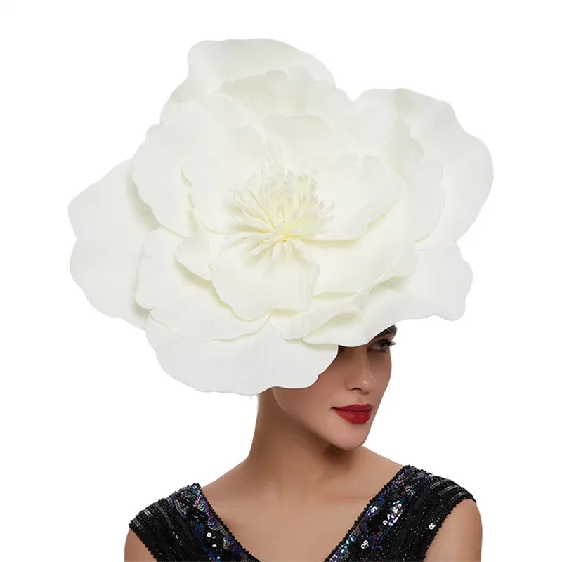 2024 Elegant Bridal Wedding Headwear Flowers Exaggerated Fascinator Hat Marry Fancy Flower Pillbox Cap Headdress Women Accessory