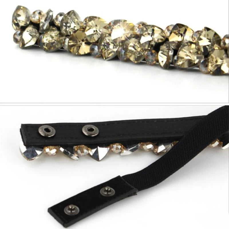 1PC Female Waist Belt For Coats Down Fashion Luxury Ladies Belt Rhinestone Elastic Belt For Women Dresses Full Crystal Gem Black