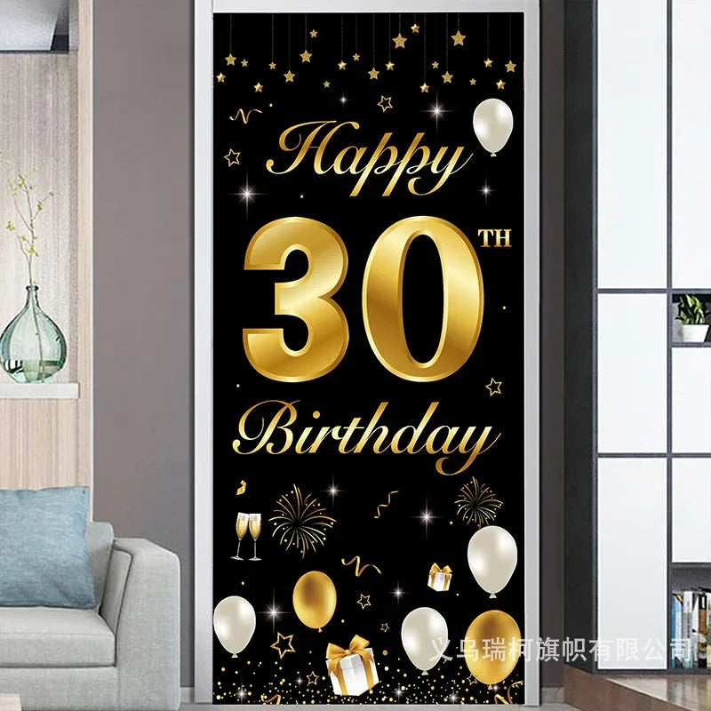 Black Gold Birthday Balloon Banner Cheer 18th Happy 18 Year Old Birthday Ballon Backdrop Happy Birthday Party Decor Baloon