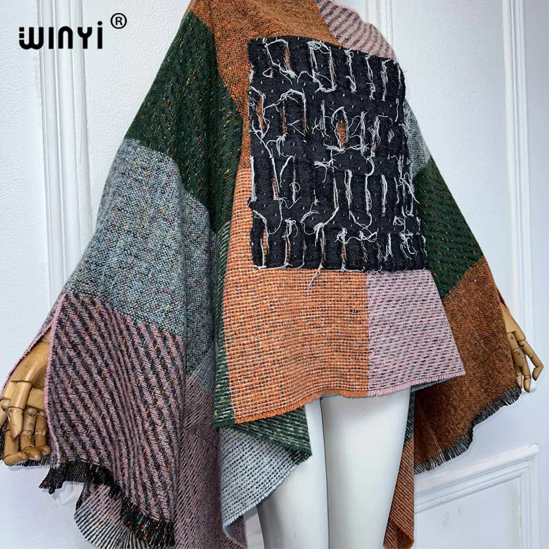 WINYI originate winter Warm dress catwalk models poncho Holiday dress Elegant top party ponchos for women cloak maxi outerwears