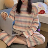 Flannel Women Pajama Set Thick Coral Velvet Cartoon O Neck Warm Thicken Bear Pineapple Women Nightie Set Autumn Winter Sleepwear