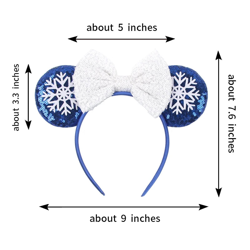 Christmas Disney Mickey Mouse Headbands Sequin Ear Headband Sequin Snowflake Bow for Adults Women Party Hairbands Girls Kids Gif