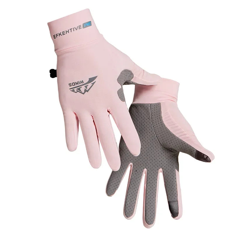 New Fashion Ice Silk Gloves Men's Summer Thin Outdoor Riding Anti Slip Sunscreen Full Finger Fishing Gloves Kayak Rowing Gloves