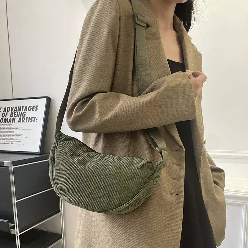 Corduroy Crossbody Bags for Women Ladies Large Capacity Shoulder Bag Fashion Purse and Handbags Solid Color Women Messenger Bag