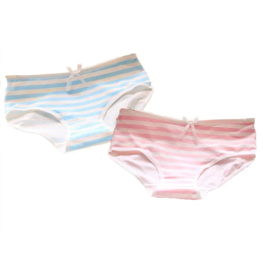 Kawaii Lolita Girls Japanese Anime Style Intimate Panties Briefs with Bow Cosplay Underwears Underpants Blue Pink White Stripe