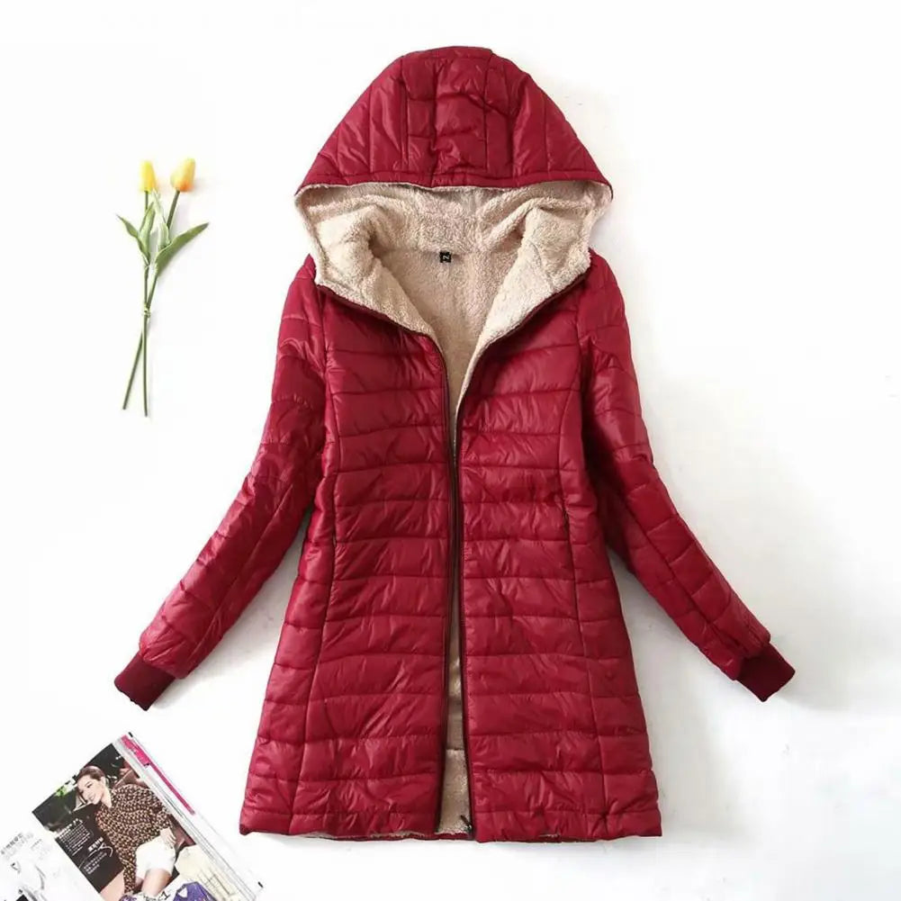 Soft Hooded Coat Long Sleeves Winter Jacket Plush Lining Warm Autumn Jackets Winter Cardigan Coat  Windproof