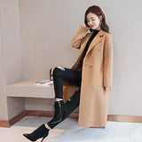 Women Winter Overcoat Turn-down Collar Long Sleeves Double Buttons Solid Color Loose Thermal Cardigan Midi Length Women Coat