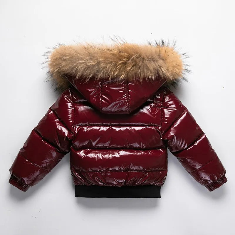 RAISE 2024 Winter 1-8 Years Kid Boy Parka Baby Girl Down Jacket Waterproof Shiny Real Fur Thicken Warm Boy Outerwear Coat Outfit