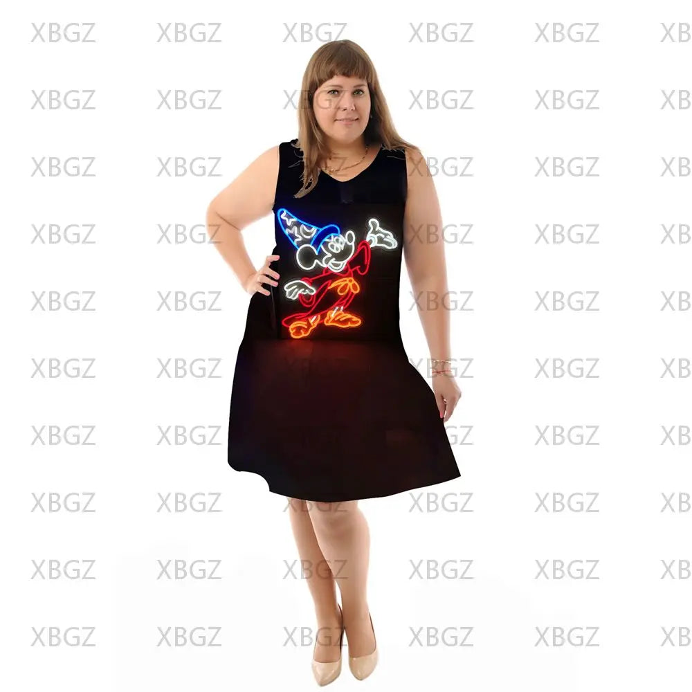 Sexy Plus Size Dresses for Women 4xl 5xl 6xl Beach Dress Elegant Chubby Minnie Mouse Chic Woman Mickey Summer 2022 Boho Disney