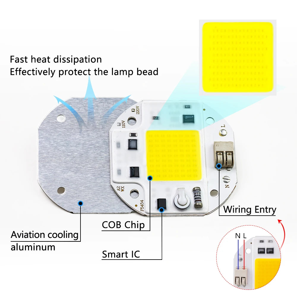 50W 70W 100W COB LED Chip High Power 220V 110V Smart IC No Need Driver LED Chip For Spotlight Floodlight Lampada DIY Lighting