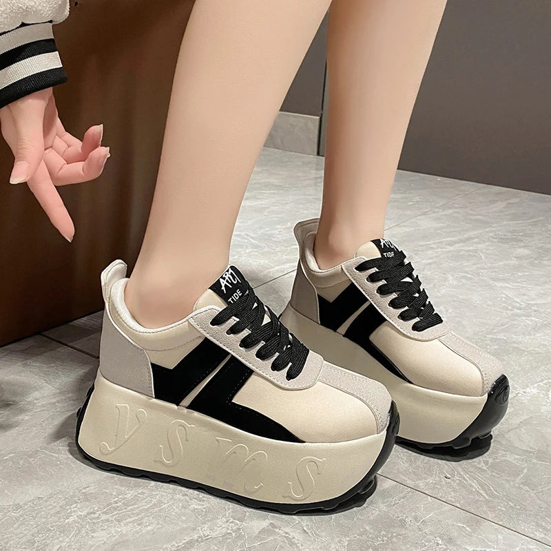 Fashion Chunky Sneakers for Women Shoes Spring Autumn Lace Up 7.5CM Thick Bottom Non-slip Light Comfortable Sport Shoe