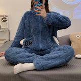 Women's Winter Fluffy Plush Zippered Loose Fit Cross-border Pajamas New Style Long Sleeve Homewear Outerwear