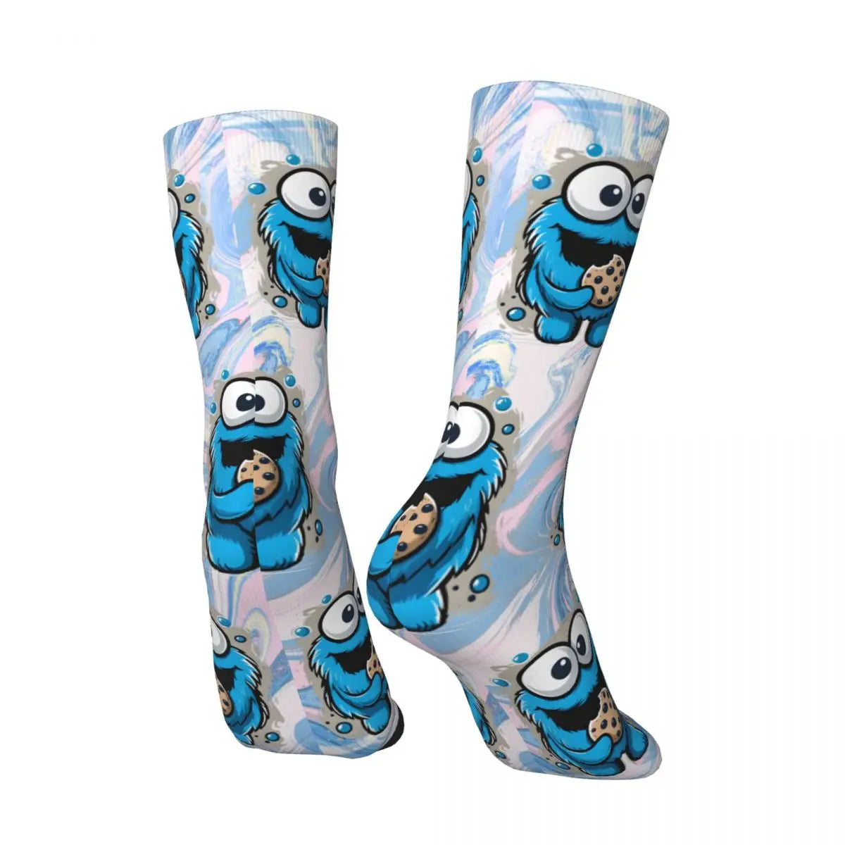 Crazy compression Blue Cute Sock for Men Harajuku Cookie Monsters Face Seamless Pattern Crew Sock Casual