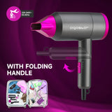 Hair dryer, takes up little space: foldable handle, 2 speeds, 3 temperatures, including heat concentrator nozzle, perfect for travel, gray and pink, 1800W