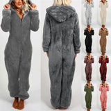 Winter Warm Sleepwear Home Clothes Cute Cat Ear Onesies Pyjamas Fluffy Fleece Hooded Jumpsuit Playsuit Pajama For Women Overalls