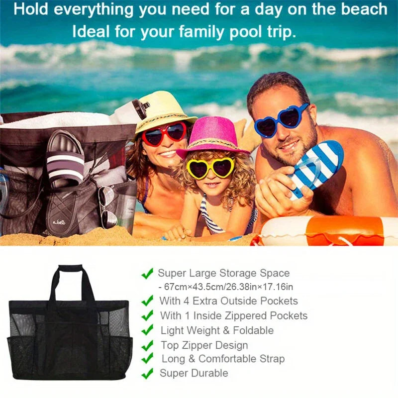 Extra Large Mesh Beach Bag with Multiple Pockets Outdoor Sprots Gym Swimming Storage Bag Travel Picnic Tote Bag