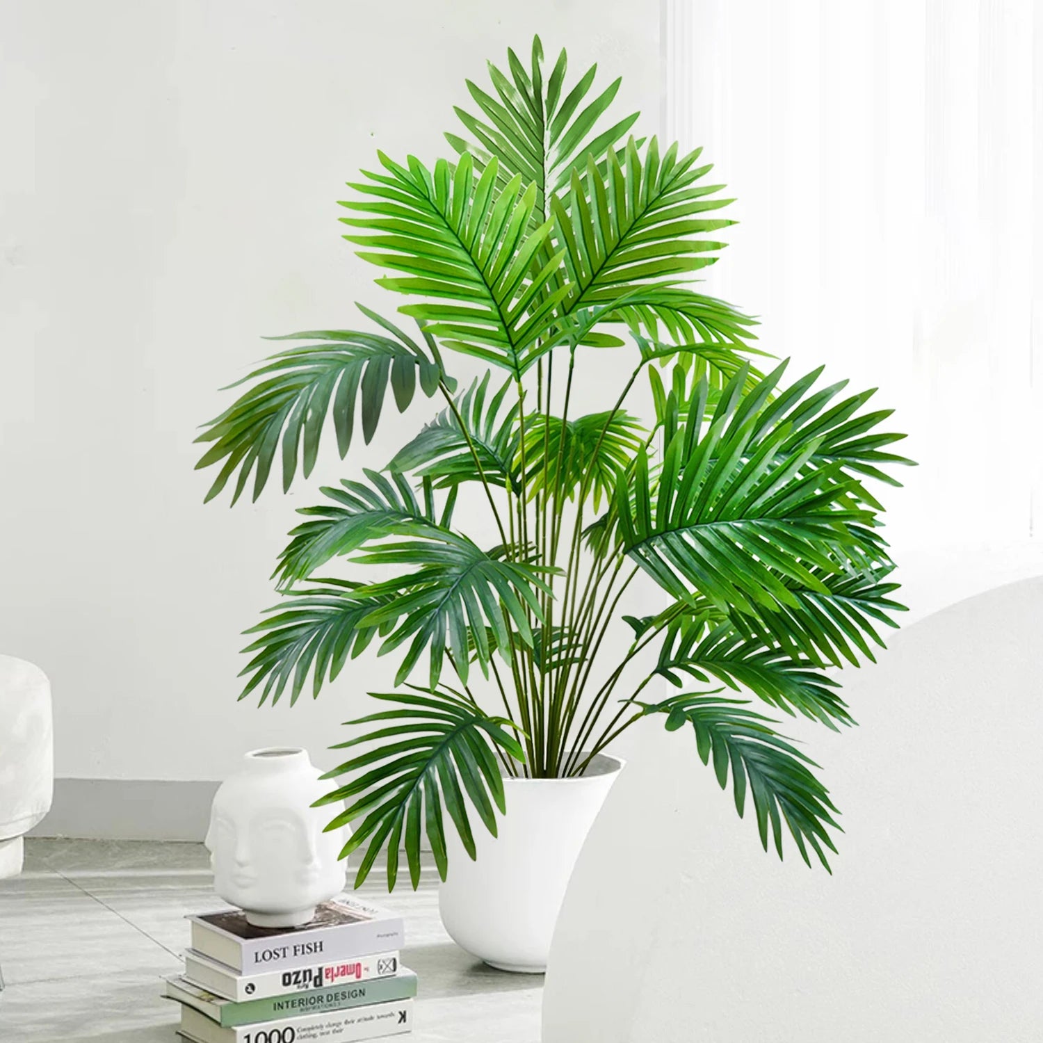 68-125cm(49.2in) Artificial Palm Tree Tropical Fake Plant Green Plastic Palm Leaf Branches Suitable for Home Garden Decoration