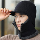 New Men Winter Warm Wool Hat Outdoor Ear Protection Hats Warm Thick Cycling Knitted Cap Scarf Windproof Cap Neckwarmer Cap