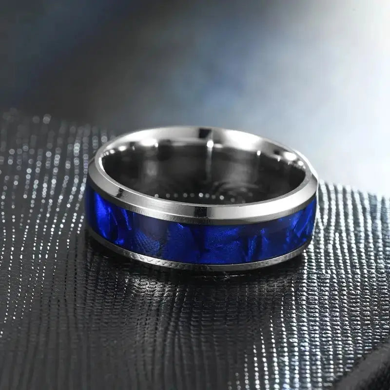 Men's Fashion Stainless Steel Ring Set Simple Blue Shell Ring Men's Personalized Dating Wedding Ring Accessories Gift for Men