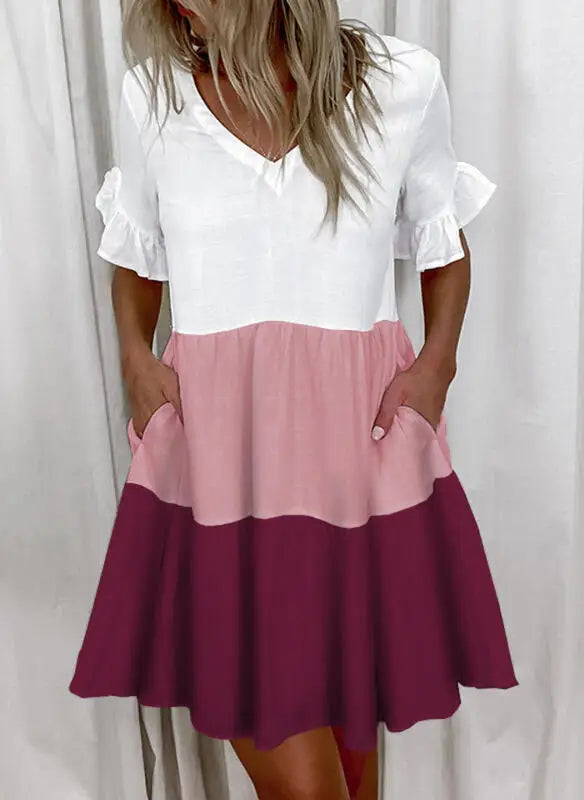 Women Summer Dress Casual V Neck Short Sleeve Butterfly Sleeve Floral Leaf Letter Print Mini Dresses Vestidos YSX9032