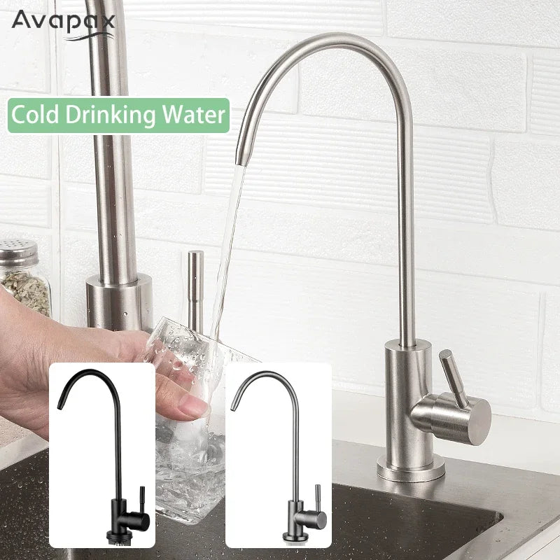 Avapax 1/4"Kitchen Faucet Water Purifier Tap Drinking Water Tap Single Cold Water Sink Faucet Stainless Steel Filter Faucet