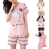 Womens Shorts Pyjamas Set Summer Ladies Lounge Wear Suit Cartoon pj's Cotton Nightwear Sleepwear Top & Shorts 2 Pieces Suit 2024