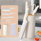 Kitchen Knives Set With Holder Scissorse Cut Meat Fish Fruit Steak Knife Plastic Handle Sharp Chef Cook Cleaver Knife 5PCS Set