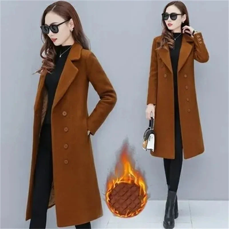 Women's Velvet Wool Coat 2024 Women's Double-breasted Wool Coat Spring and Autumn Wool Coat Fashionable Collar Trench B275