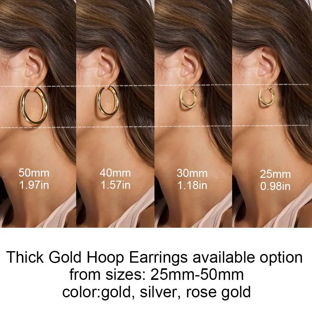 Vonmoos Lady Luxury Gold Hoop Earrings 14K Gold Plated Thick Gold Hoops Earrings With 925 Sterling Silver Needles Gift for Women