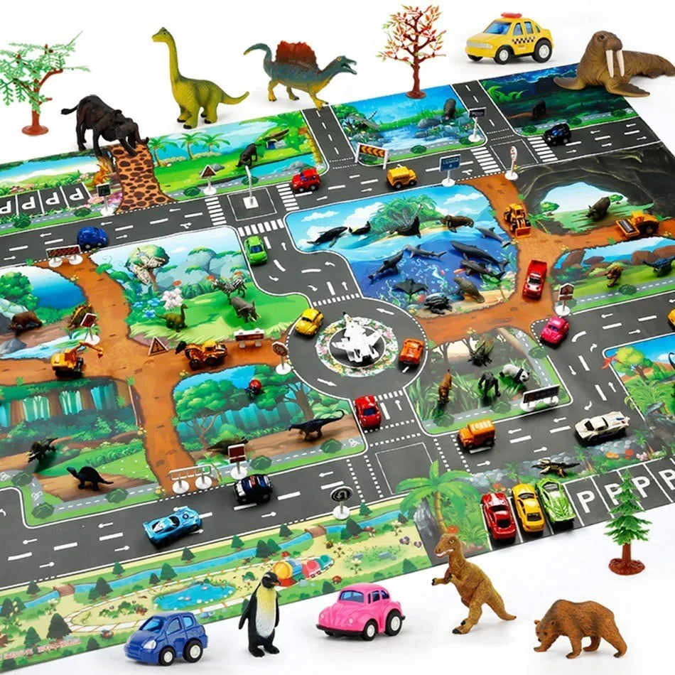 Children Playmat Activity Surface Waterproof Map Kids Animal Road Toy Baby Dinosaur Road Portable Carpet Farm Road Non-Toxic Mat