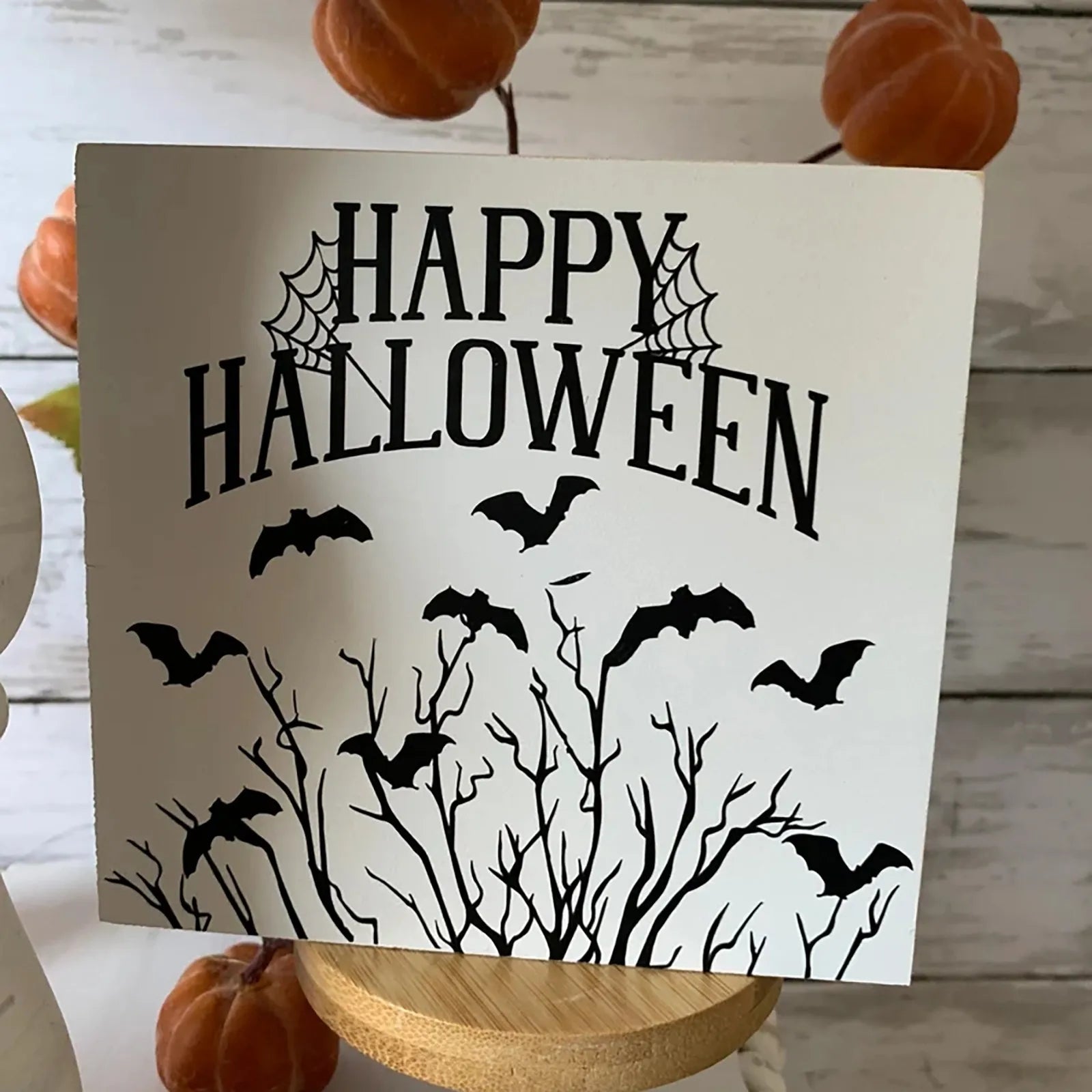 Halloween Sign Wood Table Decoration Farmhouse Tiered Tray Decoration Rustic Decor Accents Wooden Two Tier Tray with Handle