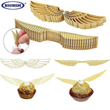 50Pcs/lot Wings Shape Chocolate Cake Party Gold Decoration Wizard Topper Golden Wing Cupcake Toppers Snitch Wedding Decor