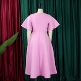 Elegant Dresses for Women V Neck Flare Sleeve High Waisted Pleated A Line Mid Calf Luxury Birthday Party Dinner Vestidos Mujer