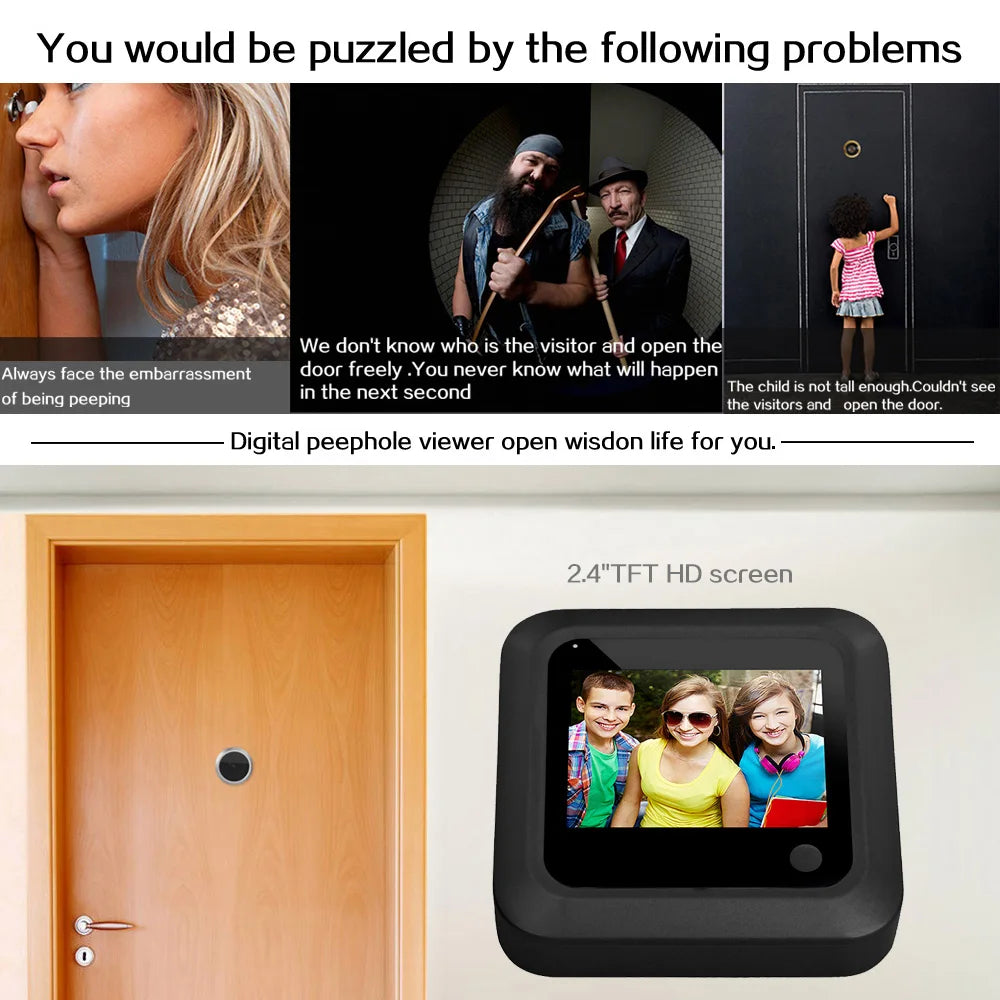 2.4 Inch Video Doorbell 145 Degree Peephole Viewer Video Eye Door Bell Smart Home Outdoor Camera Monitor Visual Doorbell