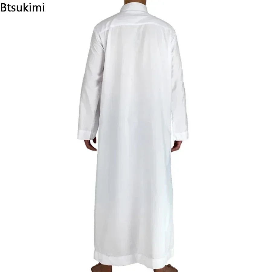 2024 Men's Muslim Fashion Long Sleeve Abayas Saudi Arabic Solid Color Loose Kaftan Modest Robe Men Musulman Costumes Jubba Thobe