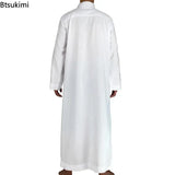 2024 Men's Muslim Fashion Long Sleeve Abayas Saudi Arabic Solid Color Loose Kaftan Modest Robe Men Musulman Costumes Jubba Thobe