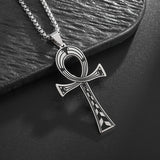 Ancient Egyptian Cross Life Key Pendant Necklace Retro Pharaoh Patron Saint Amulet Stainless Steel Jewelry for Men and Women