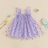 MISOWMNJOY Summer Chiffon Baby Girl Tulle Dresses Princess Glitter Flower Print Fly Sleeve Square Neck Kids Sundress Clothes