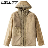 LZLLTT Men Winter Warm Parkas Mens Fleece Detachable Hat Jacket Parkas Men Casual Cotton Outdoor Fur Trench Padded Jackets Coats