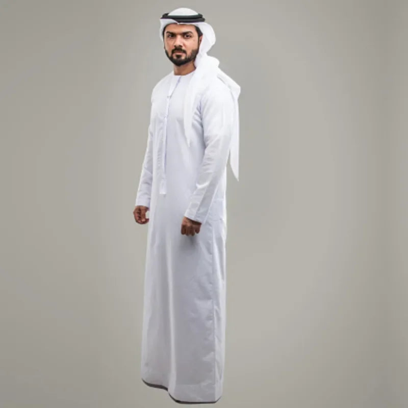 2024 Fall New Middle Eastern Thobe with Round Neck and Classic Arabic Patterns Elegant and Comfortable Muslim Robe for Men