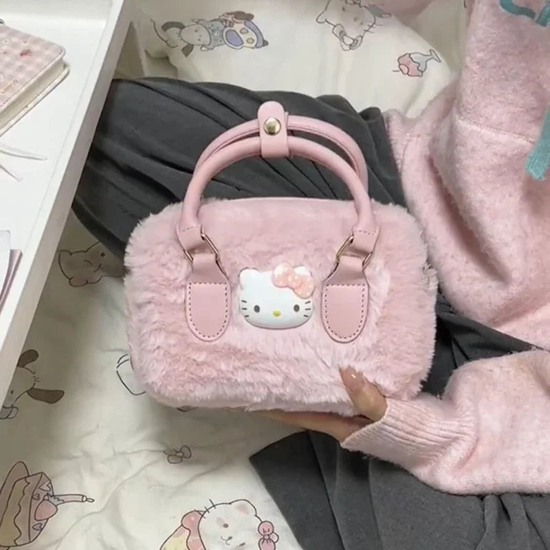 Sanrio Hello Kitty Autumn and Winter High-quality Plush Cartoon Handbag Kawaii Fashion Plush Senior Cartoon Messenger Bag New