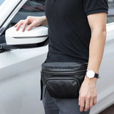 Men's Waist Bag Black Fashion Genuine Leather Chest Pack Belt Bag For Teenager Waterproof Men Fanny Pack New