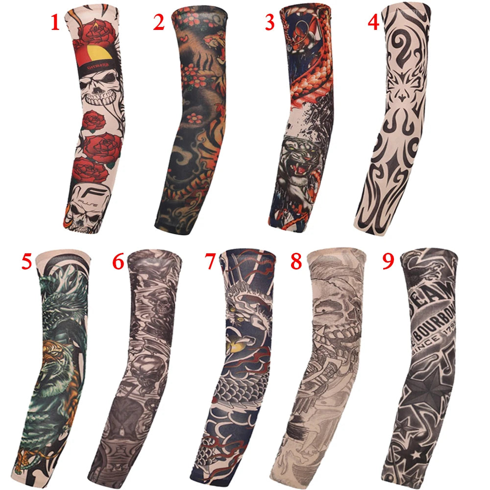 1Pcs New Flower Arm Tattoo Sleeves Seamless Outdoor Riding Sunscreen Arm Sleeves Sun Uv Protection Arm Warmers For Men Women