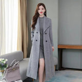 Plus Size Woolen Coat Thickened Coldproof Simple Lady Winter Solid Color Mid-Calf Length Buttons Woolen Jacket Coat