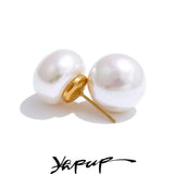 Yhpup 18/12mm Korean Style Simulated Pearls Round Stud Earrings Versatile Daily Accessories Stainless Steel Fashion Jewelry Gift