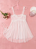 New Pajama Set Babydoll Nightdress Knee-length Sling Transparent Lace Top And G-string Sleepwear Sexy Lingerie For Women Solid