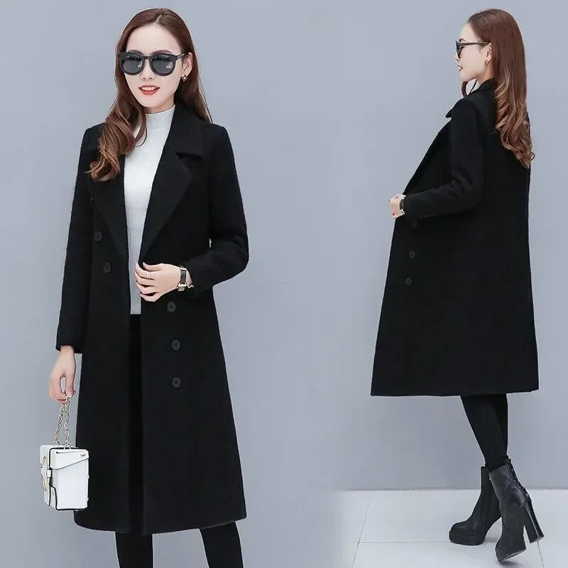 Women's Velvet Wool Coat 2024 Women's Double-breasted Wool Coat Spring and Autumn Wool Coat Fashionable Collar Trench B275